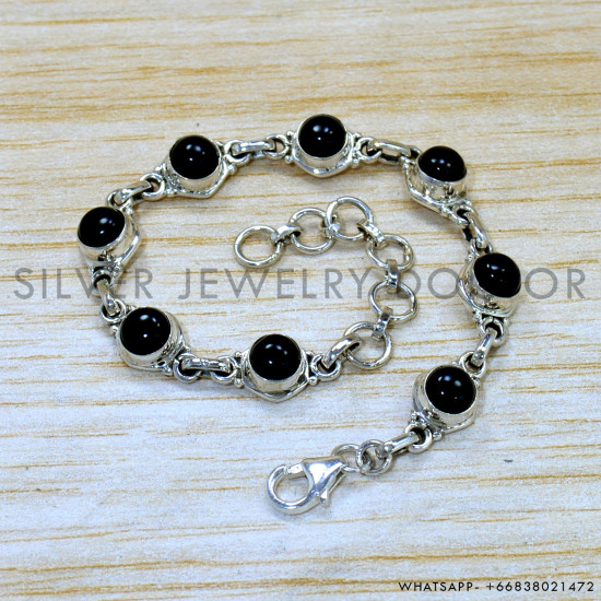 Black Onyx 925 Sterling Silver Bracelet (SJWBR-537)