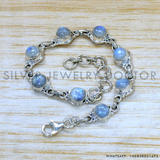 Rainbow Moonstone 925 Sterling Silver Bracelet (SJWBR-539)