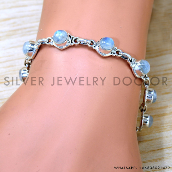 Rainbow Moonstone 925 Sterling Silver Bracelet (SJWBR-539)