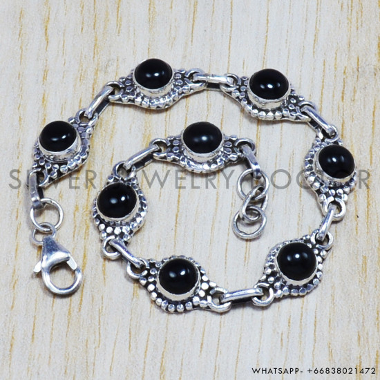 Black Onyx 925 Sterling Silver Bracelet (SJWBR-54) Black Onyx 925 Sterling Silver Bracelet (SJWBR-54)