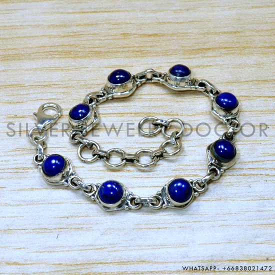 Lapis Lazuli 925 Sterling Silver Bracelet (SJWBR-542)