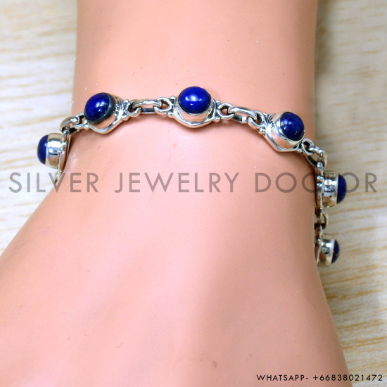 Lapis Lazuli 925 Sterling Silver Bracelet (SJWBR-542)