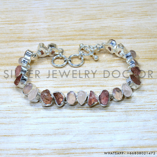 Rose Quartz 925 Sterling Silver Bracelet (SJWBR-550)