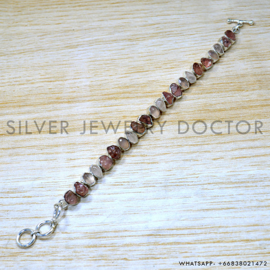 Rose Quartz 925 Sterling Silver Bracelet (SJWBR-550)