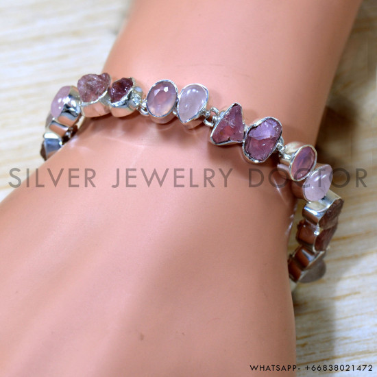 Rose Quartz 925 Sterling Silver Bracelet (SJWBR-550)