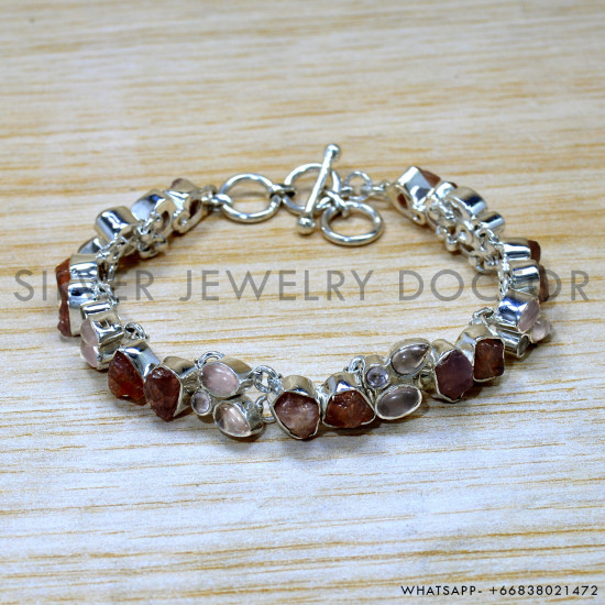 Rose Quartz 925 Sterling Silver Bracelet (SJWBR-551)