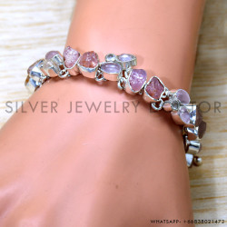 Rose Quartz 925 Sterling Silver Bracelet (SJWBR-551)