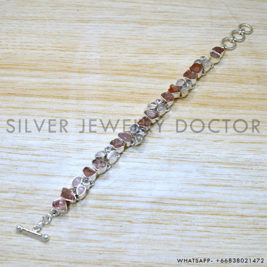 Rose Quartz 925 Sterling Silver Bracelet (SJWBR-551)