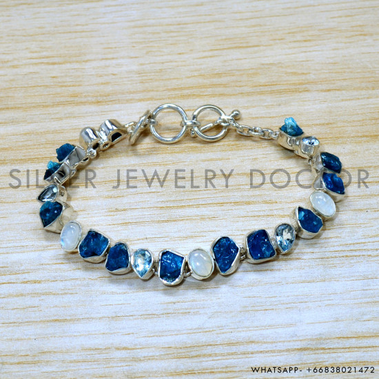 Rainbow Moonstone 925 Sterling Silver Bracelet (SJWBR-554)