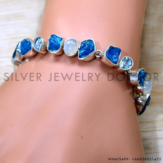 Rainbow Moonstone 925 Sterling Silver Bracelet (SJWBR-554)