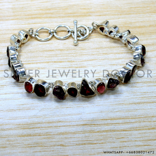 Garnet 925 Sterling Silver Bracelet (SJWBR-555)