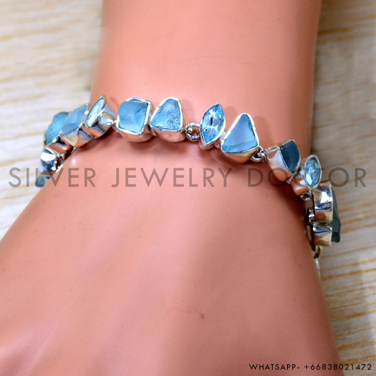 Blue Topaz 925 Sterling Silver Bracelet (SJWBR-558)