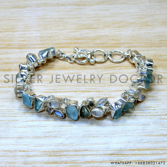 Rainbow Moonstone 925 Sterling Silver Bracelet (SJWBR-560)