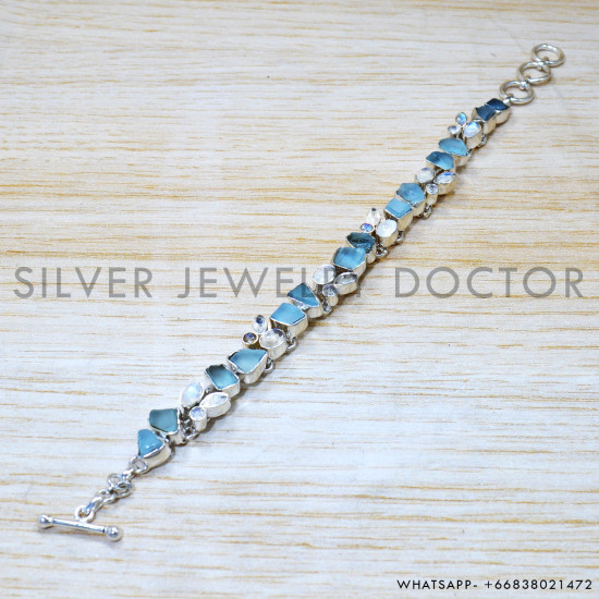 Rainbow Moonstone 925 Sterling Silver Bracelet (SJWBR-560)