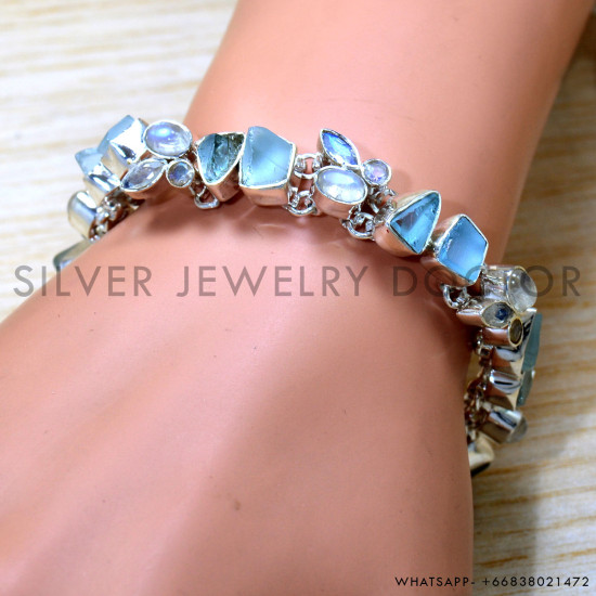 Rainbow Moonstone 925 Sterling Silver Bracelet (SJWBR-560)