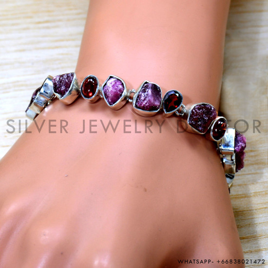 Garnet 925 Sterling Silver Bracelet (SJWBR-561)