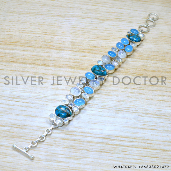 Copper Turquoise 925 Sterling Silver Bracelet (SJWBR-562)