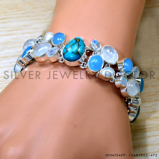Copper Turquoise 925 Sterling Silver Bracelet (SJWBR-562)