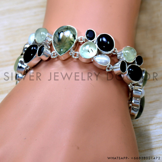 Prehnite 925 Sterling Silver Bracelet (SJWBR-563)