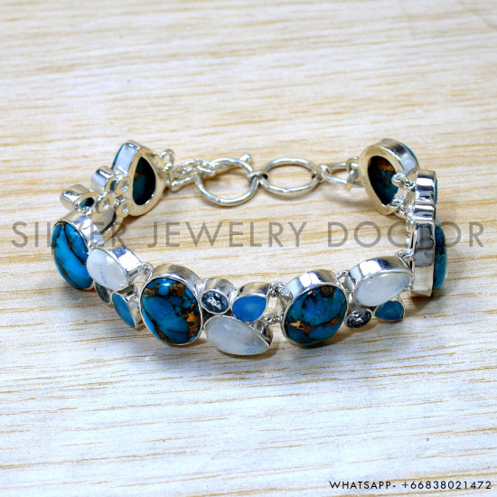 Copper Turquoise 925 Sterling Silver Bracelet (SJWBR-565)