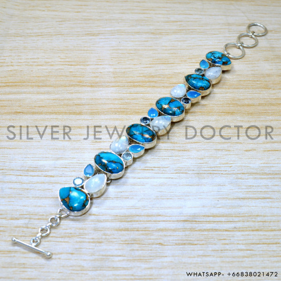 Copper Turquoise 925 Sterling Silver Bracelet (SJWBR-565)