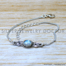 Rainbow Moonstone 925 Sterling Silver Bracelet (SJWBR-568)
