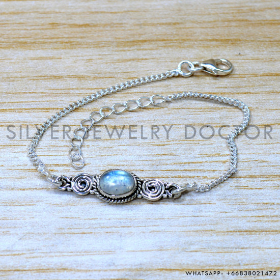 Rainbow Moonstone 925 Sterling Silver Bracelet (SJWBR-568) Rainbow Moonstone 925 Sterling Silver Bracelet (SJWBR-568)