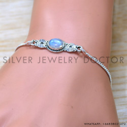 Rainbow Moonstone 925 Sterling Silver Bracelet (SJWBR-568)