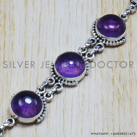 Amethyst 925 Sterling Silver Bracelet (SJWBR-57) Amethyst 925 Sterling Silver Bracelet (SJWBR-57)