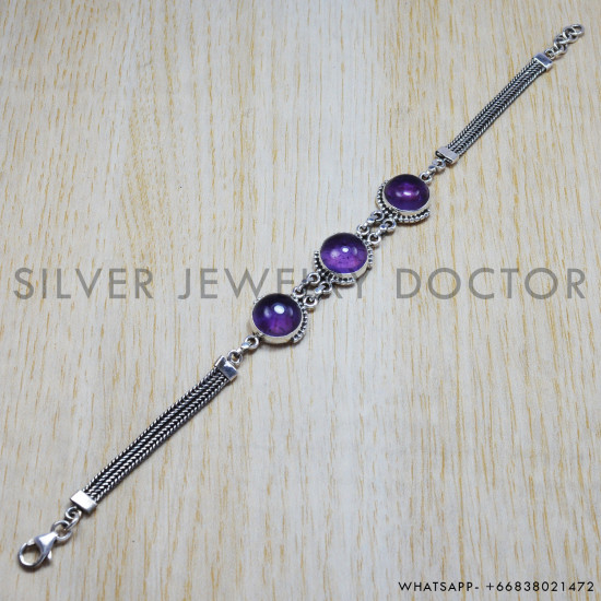 Amethyst 925 Sterling Silver Bracelet (SJWBR-57) Amethyst 925 Sterling Silver Bracelet (SJWBR-57)
