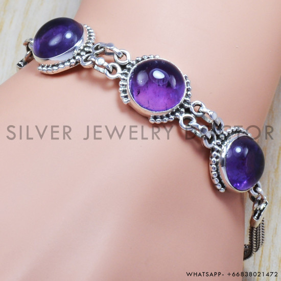 Amethyst 925 Sterling Silver Bracelet (SJWBR-57) Amethyst 925 Sterling Silver Bracelet (SJWBR-57)