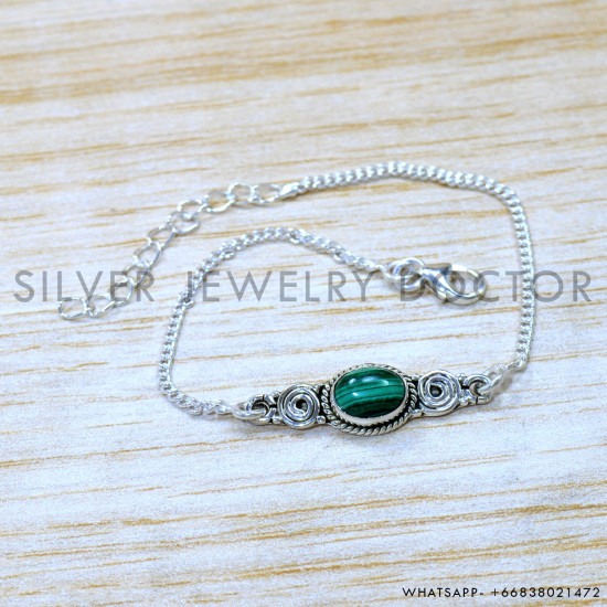 Malachite 925 Sterling Silver Bracelet (SJWBR-570) Malachite 925 Sterling Silver Bracelet (SJWBR-570)