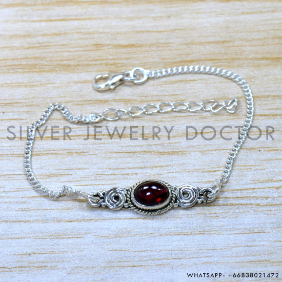 Garnet 925 Sterling Silver Bracelet (SJWBR-572) Garnet 925 Sterling Silver Bracelet (SJWBR-572)