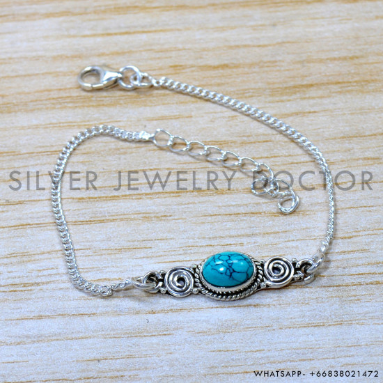Turquoise 925 Sterling Silver Bracelet (SJWBR-576) Turquoise 925 Sterling Silver Bracelet (SJWBR-576)