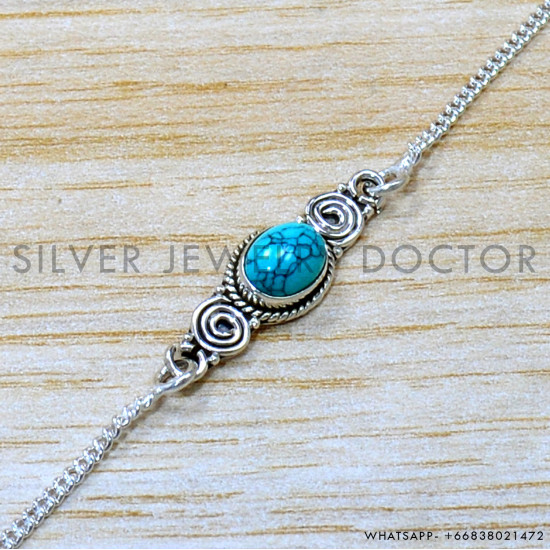 Turquoise 925 Sterling Silver Bracelet (SJWBR-576) Turquoise 925 Sterling Silver Bracelet (SJWBR-576)