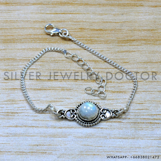 Rainbow Moonstone 925 Sterling Silver Bracelet (SJWBR-578) Rainbow Moonstone 925 Sterling Silver Bracelet (SJWBR-578)