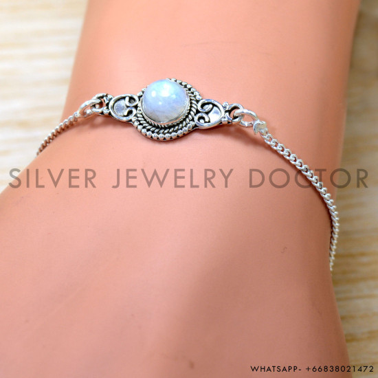 Rainbow Moonstone 925 Sterling Silver Bracelet (SJWBR-578) Rainbow Moonstone 925 Sterling Silver Bracelet (SJWBR-578)