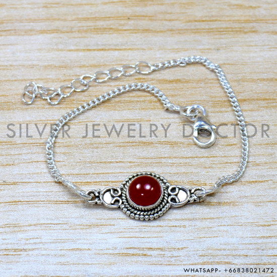 Carnelian 925 Sterling Silver Bracelet (SJWBR-579) Carnelian 925 Sterling Silver Bracelet (SJWBR-579)
