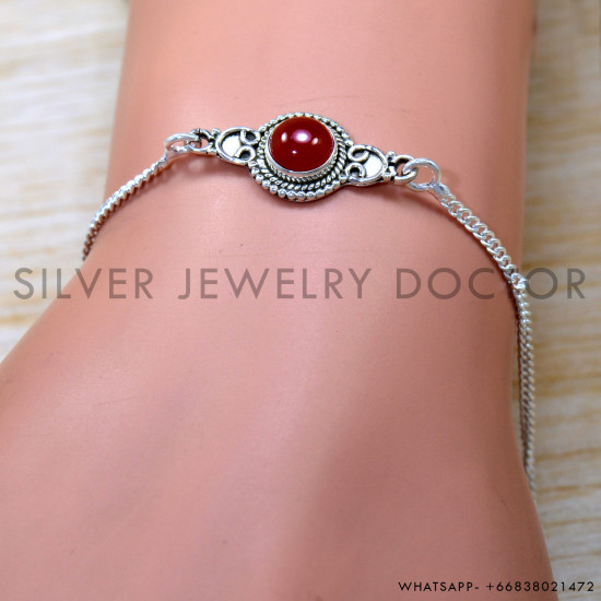 Carnelian 925 Sterling Silver Bracelet (SJWBR-579) Carnelian 925 Sterling Silver Bracelet (SJWBR-579)