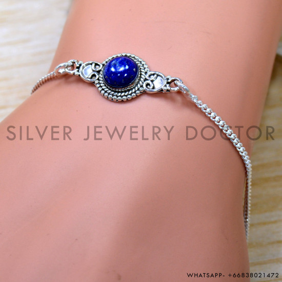 Lapis Lazuli 925 Sterling Silver Bracelet (SJWBR-580) Lapis Lazuli 925 Sterling Silver Bracelet (SJWBR-580)