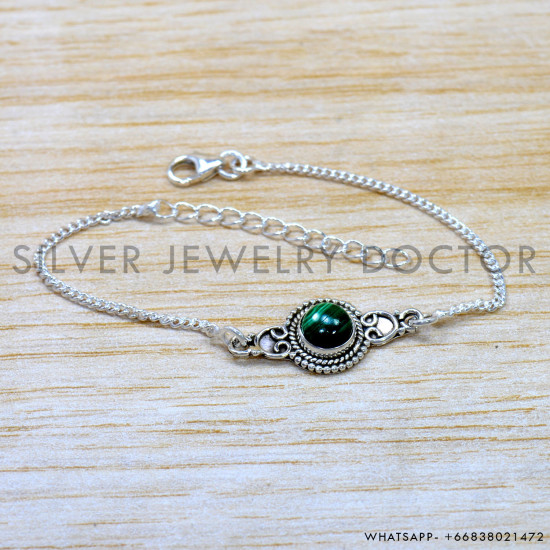 Malachite 925 Sterling Silver Bracelet (SJWBR-581) Malachite 925 Sterling Silver Bracelet (SJWBR-581)