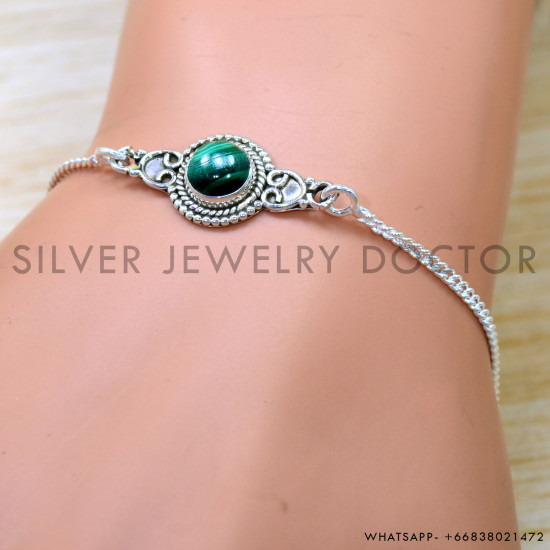 Malachite 925 Sterling Silver Bracelet (SJWBR-581) Malachite 925 Sterling Silver Bracelet (SJWBR-581)