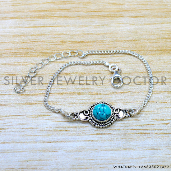 Turquoise 925 Sterling Silver Bracelet (SJWBR-582) Turquoise 925 Sterling Silver Bracelet (SJWBR-582)