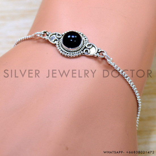 Black Onyx 925 Sterling Silver Bracelet (SJWBR-583) Black Onyx 925 Sterling Silver Bracelet (SJWBR-583)