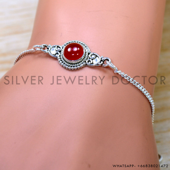 Carnelian 925 Sterling Silver Bracelet (SJWBR-587) Carnelian 925 Sterling Silver Bracelet (SJWBR-587)