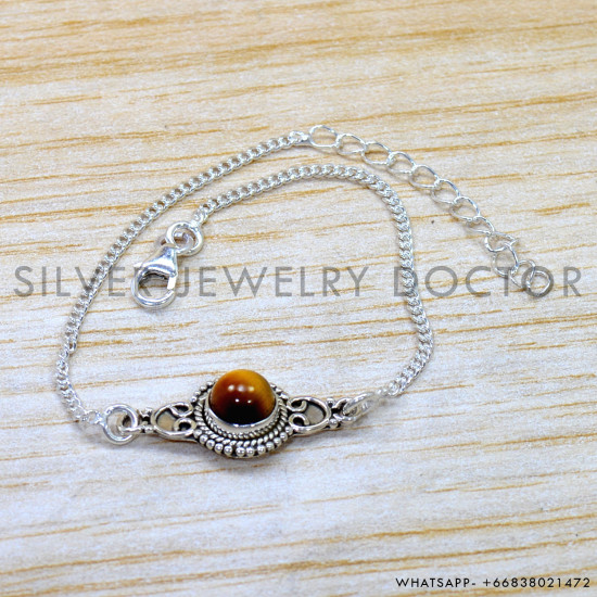 Tiger Eye 925 Sterling Silver Bracelet (SJWBR-588) Tiger Eye 925 Sterling Silver Bracelet (SJWBR-588)