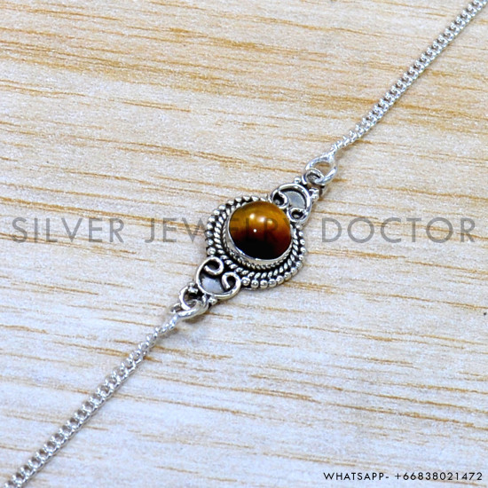 Tiger Eye 925 Sterling Silver Bracelet (SJWBR-588) Tiger Eye 925 Sterling Silver Bracelet (SJWBR-588)