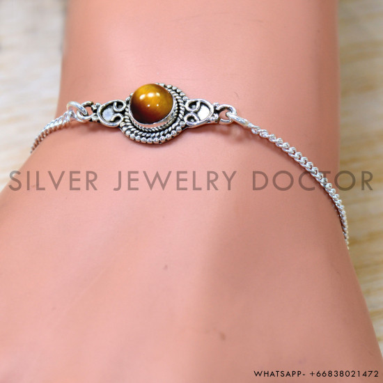 Tiger Eye 925 Sterling Silver Bracelet (SJWBR-588) Tiger Eye 925 Sterling Silver Bracelet (SJWBR-588)