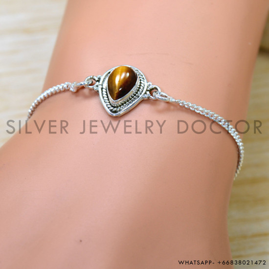 Tiger Eye 925 Sterling Silver Bracelet (SJWBR-593) Tiger Eye 925 Sterling Silver Bracelet (SJWBR-593)