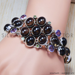 Smoky Quartz 925 Sterling Silver Bracelet (SJWBR-60)